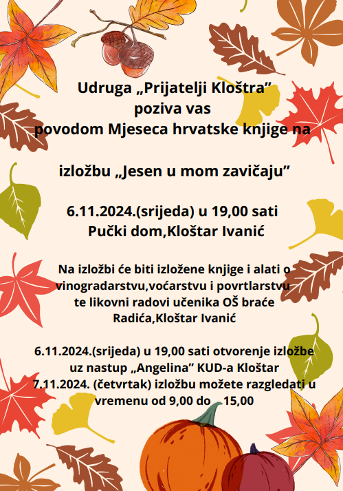 IZLOŽBA „JESEN U MOM ZAVIČAJU” - 6.11.2024.(SRIJEDA)