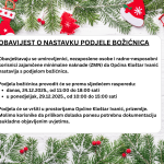 OBAVIJEST O NASTAVKU PODJELE BOŽIĆNICA