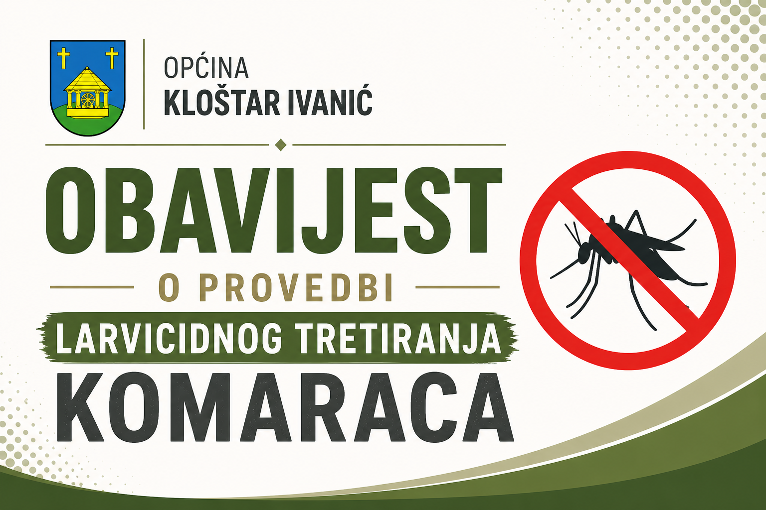 OBAVIJEST O PROVEDBI LARVICIDNOG TRETIRANJA KOMARACA